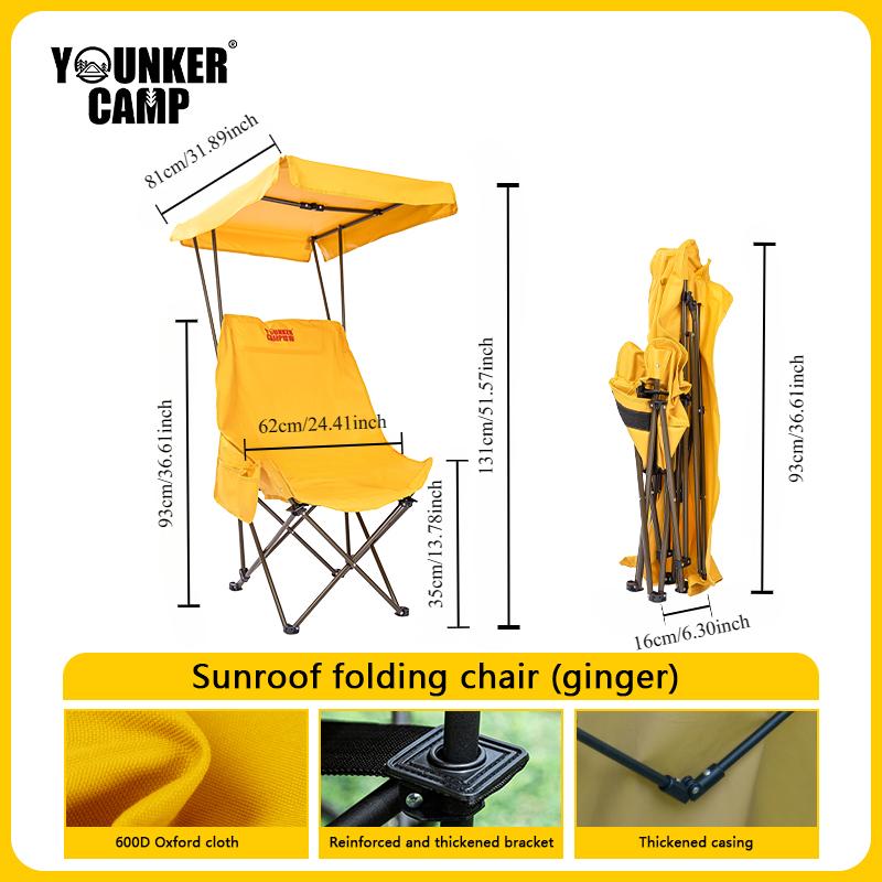 Silla plegable portátil para acampar, silla de playa con toldo de sombra, adecuada para adultos y niños, fácil de abrir y sin instalación: Grey