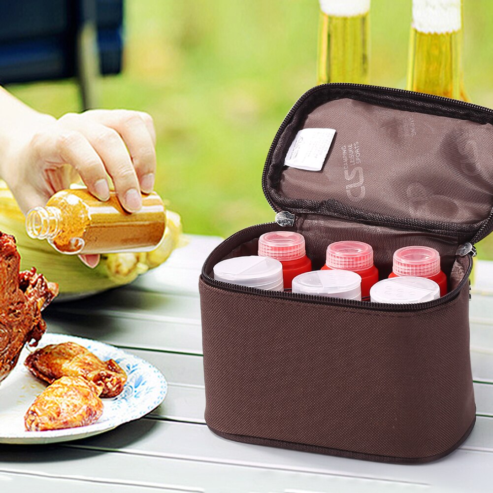 6 Pcs/Set Spice Jar Container Seasoning Box with Storage Bag Spice Bottle Salt Pepper Powder Containers for Outdoor Barbecue