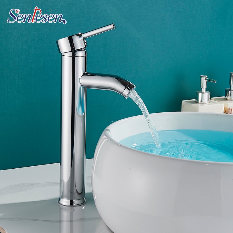 Senlesen Tall Bath Sink Faucet Bathroom Slim and Cold Basin Water Mixer Tap Bathroom Single Sink Faucet