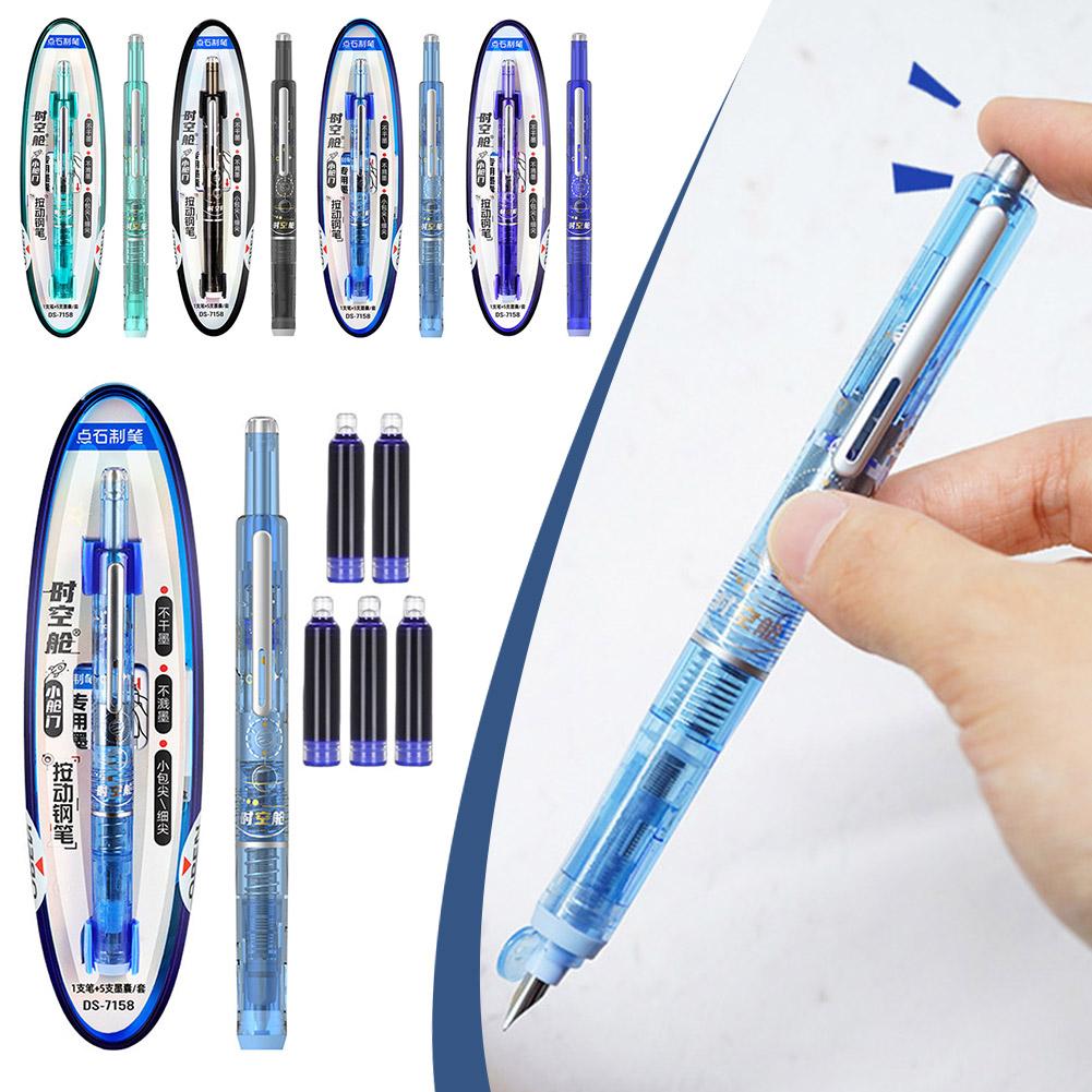 Tidløs  ds7158- pilotpenn med liten romteknologi, uttrekkbar fyllepenn med trykkfunksjon, blekkfri skriveøvelse
