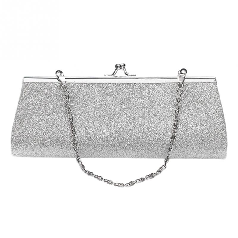 Kvinner kveldsveske fest bankett glitter bag for kvinner jenter bryllup clutches veske kjede skulderveske bolsas mujer: Sølv