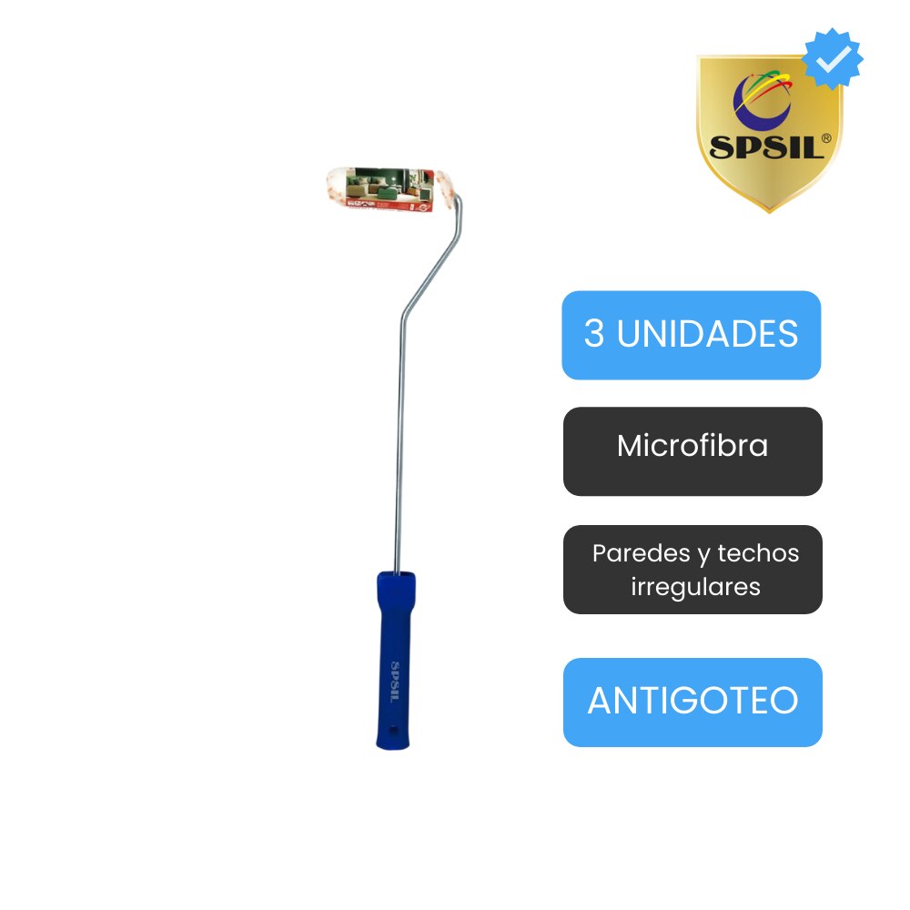 Spsil - Rodillo pintura de Microfibra PREMIUM, Especial para pintar paredes y techos Irregulares, 10.5cm x 16mm, Mango ergonómico de plástico, Diferentes tamaños, Pack de 3 rodillos, , en 48 horas