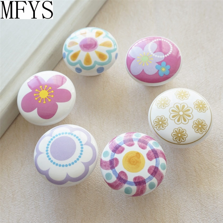 Coloful Bloem Knoppen Keramische Lade Trekt Knoppen Meubilair Knoppen Dresser Pulls Handgrepen Kast Knoppen Voor Kids Hardware