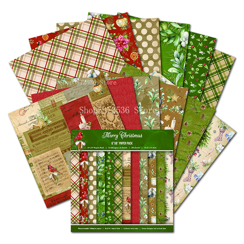 24 Sheets 6X6quot;Paper Merry Christmas Pack Pattern Scrapbooking Paper Pack Handmade Craft Paper Craft Background Pad