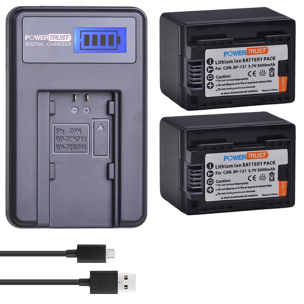 1x bp -727 bp727 bp 727 3000 mah batteri + lcd usb-laddare för canon bp -718 bp-709 vixia hf  m50,  hf  m52,  hf  m500,  hf  r30,  hf  r32: 2 batterier och laddare