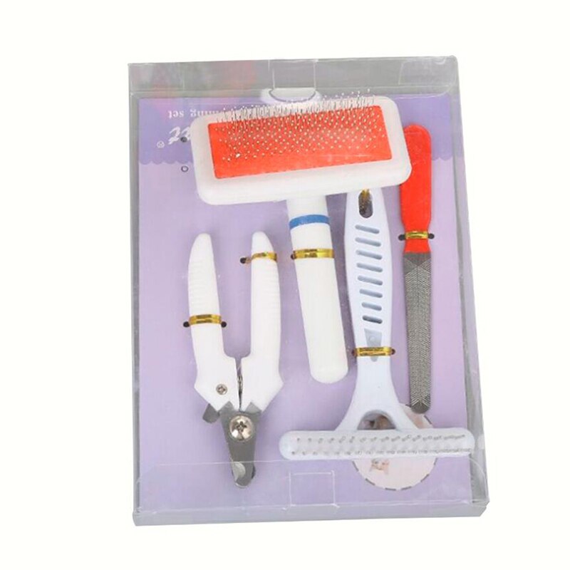Pet Grooming Tool Set 4 Piece Pet Cleaning Tool Set Dog Comb Brush Nail Clipper Stainless Steel Set Pet Products