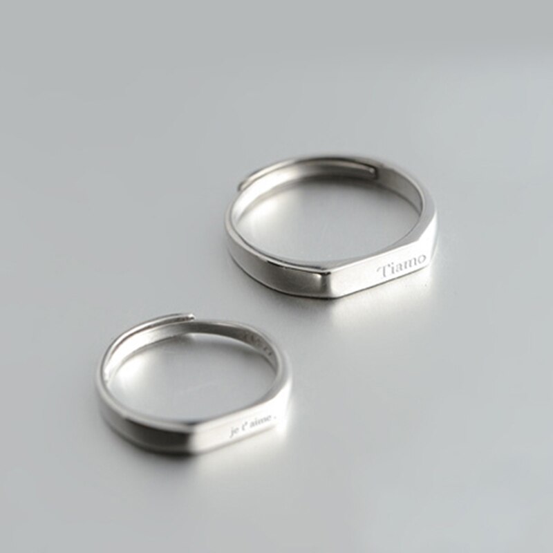 925 Sterling Silver Lover Anelli Classic Semplice Anello di Apertura per Le Donne e Gli Uomini Coppie Monili di Cerimonia Nuziale FAI DA TE Incidere