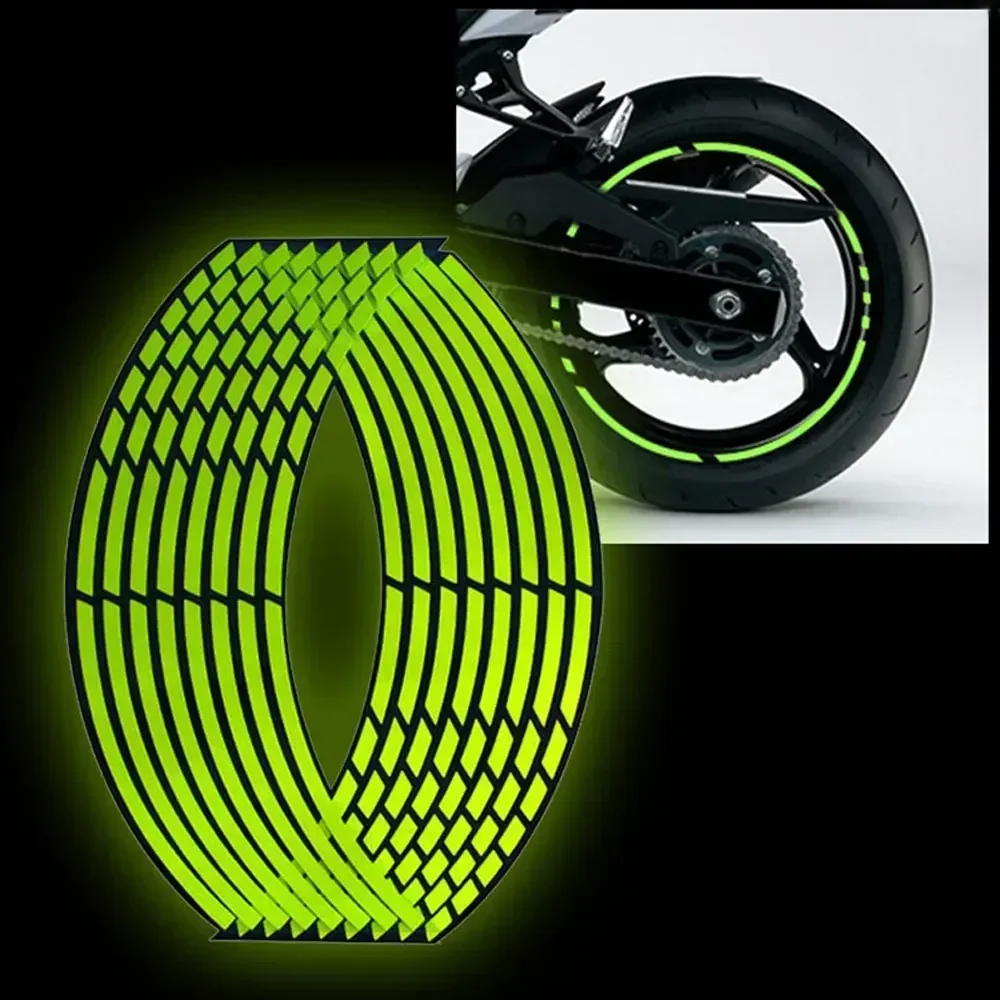 Adesivo universale per moto da 18'' Strisce riflettenti per cerchioni Striscia decorativa per auto Bici Moto Bicicletta Verde fluorescente Trim