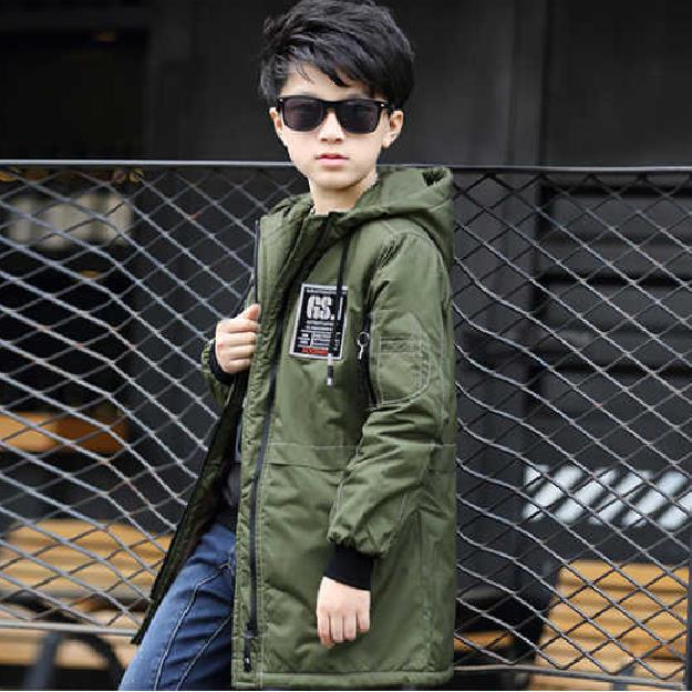 Kinderkleding jongen lange jas plus fluwelen verdikking herfst en winter jas jongens jongens Koreaanse versie van de knappe jas: Army Green / 12