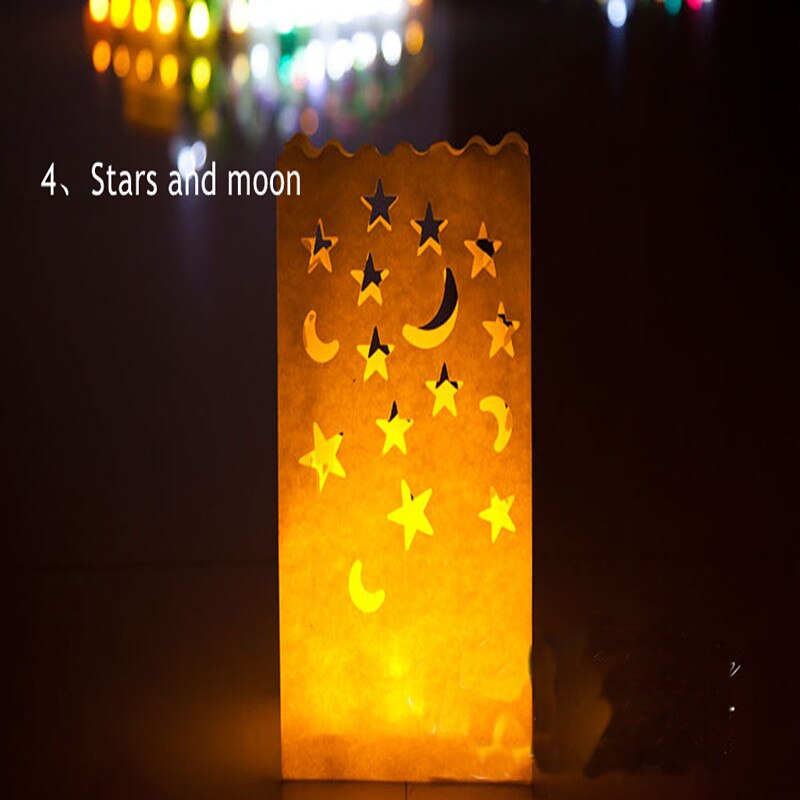 10Pcs Wedding Hart Thee Licht Houder Papieren Lantaarn Kaars Zak Thuis Romantische Bruiloft Decoratie Benodigdheden Lantaarn Decoratie: Stars moon 10 Pcs