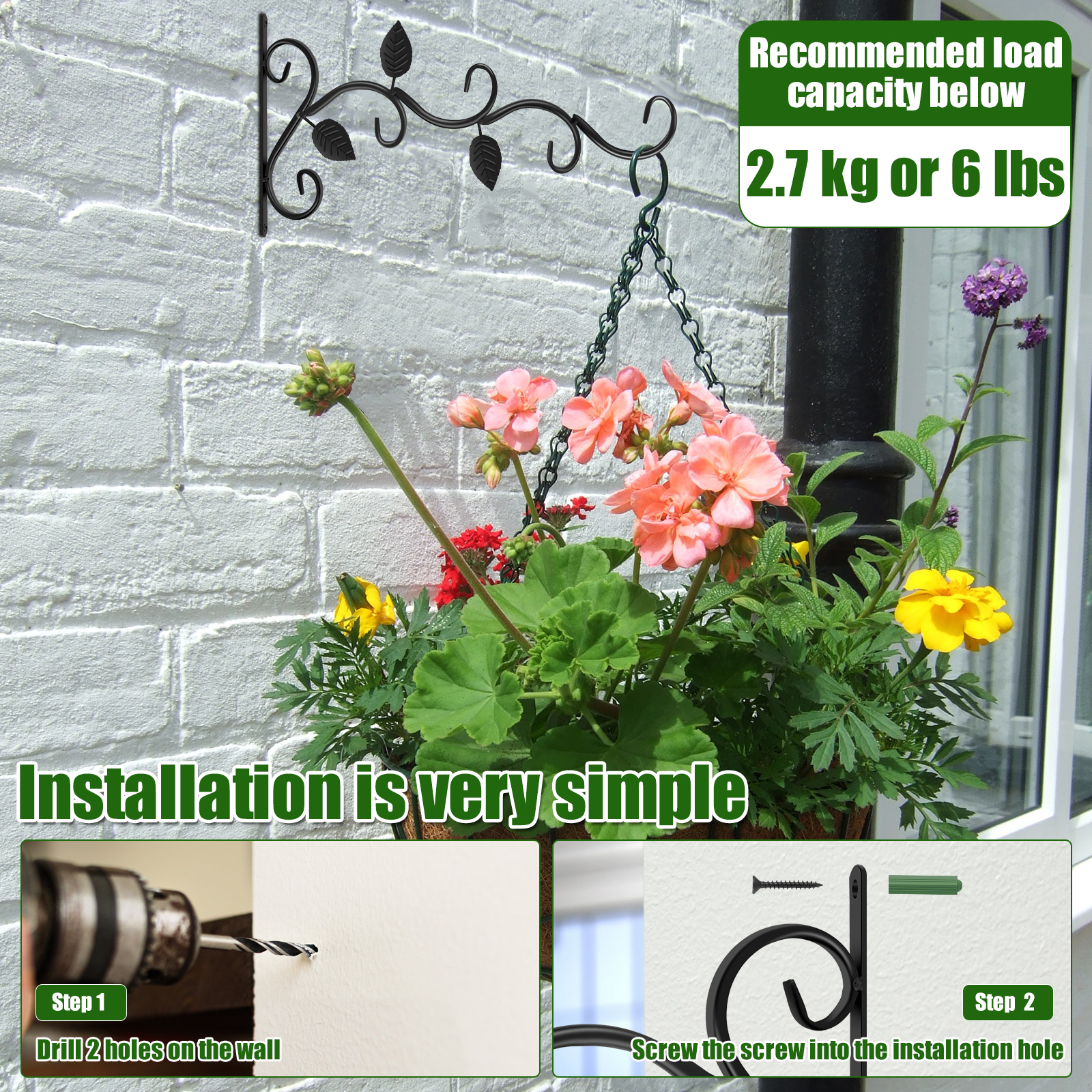 Crochet mural pour support de pot de fleur, support d'art en fer vintage européen, décoration de jardin, panier mural, 2 pièces, 4 pièces, 10 pièces