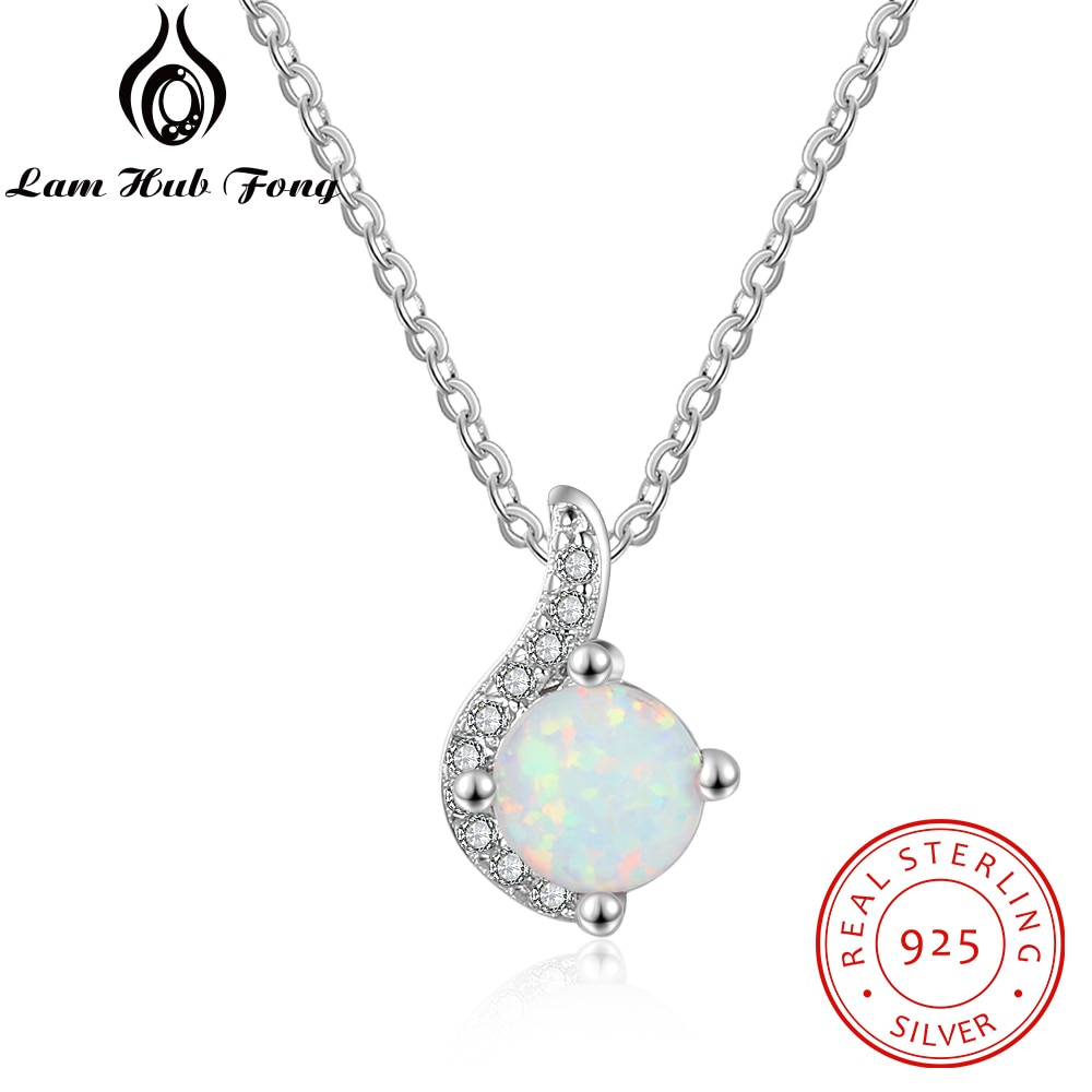 925 Sterling Silber Opal Halsketten & Anhänger Frauen Kette Halsketten mit Zirkon Hochzeit Schmuck für Mädchen (Lam Hub fong)