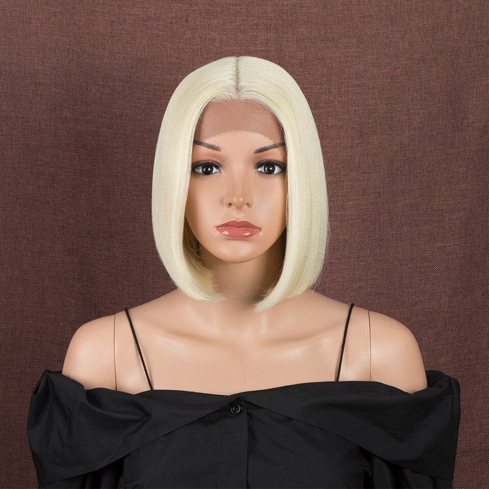 Magic 11inches Black Bob Wig Middle Part Synthetic Front Lace Wig For Black Women High Temperature Heat Resistant Fiber Hair: 613