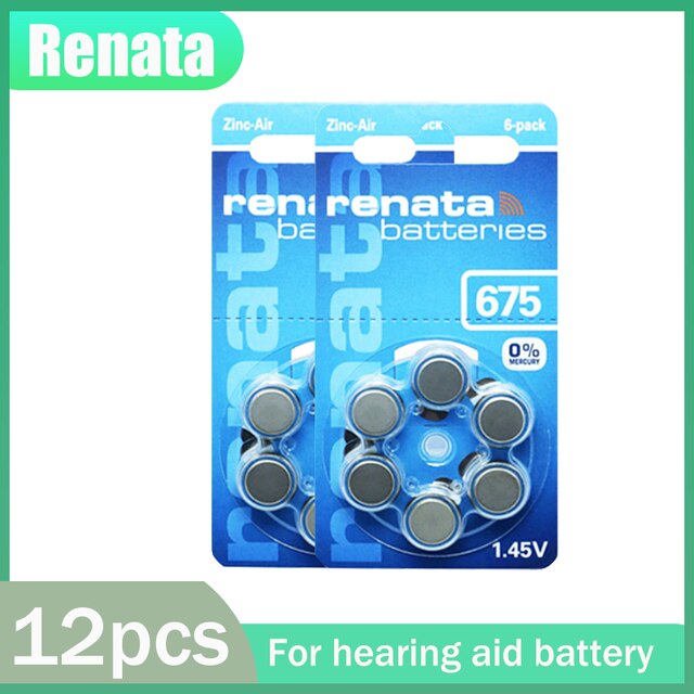 12-120ps 100% Original Renata 675 A675 675A PR44 1.45V 660mAh Zinc Air Battery For Hearing Aid Audiphones A675 Button Coin Cells: 12pcs