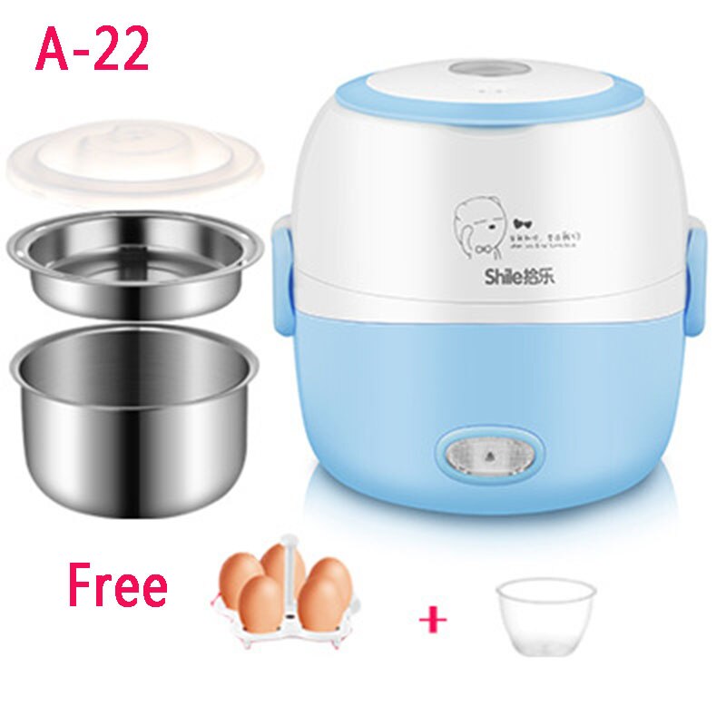 Electric Lunch Box Mini Rice Cooker Cooking Steaming Lunch Heater Box for Office Home Food Steamer Container with Steel Bowl: A2-Blue