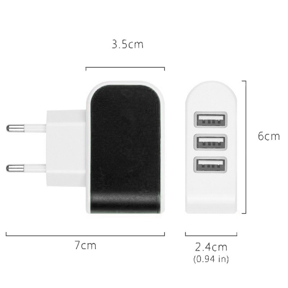 Reizen Led Usb Charge 3.1A Fast Charger 3 Usb-poort Plug-In Lader Met Data Kabel Zwart Ons/Eu Plug Adapter Opladen