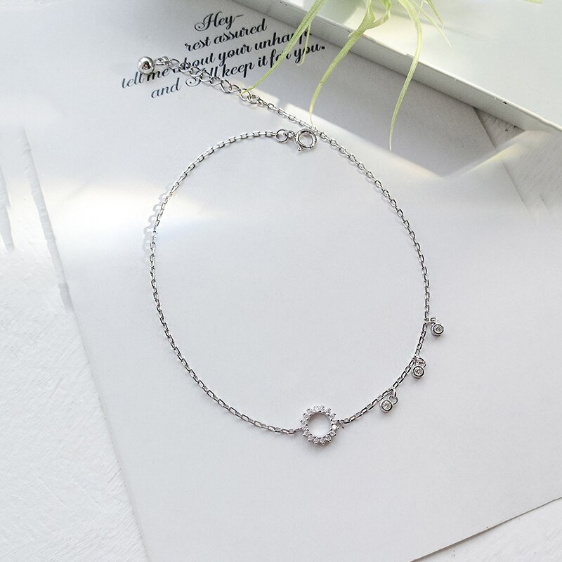 Tobillera de Plata de Ley 925 para mujer, pulsera con borla de circonita redonda, tobillera geométrica, joyería de playa de verano