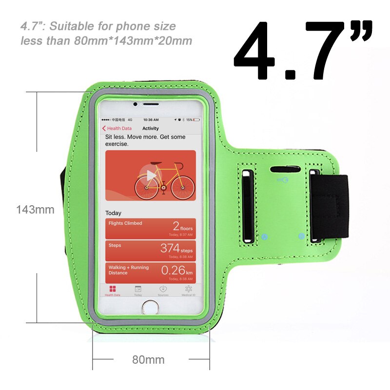 HORUG Waterproof Sports Phone Armband For iPhone xs max Running Armband Case Holder For Phone On Hand Mobile Brassard Telephone: Green 4.7