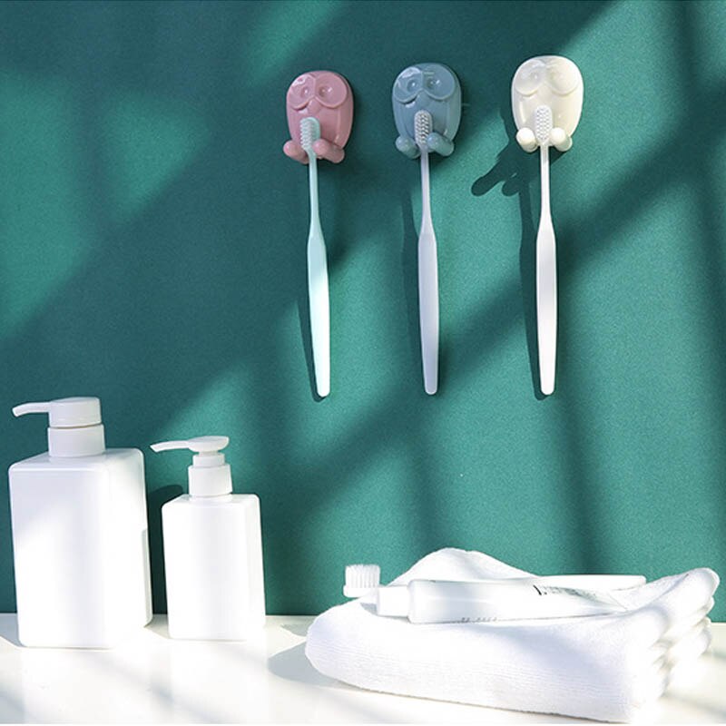 Autoadhesivo multifunción búho forma soporte para cepillos de dientes montado en la pared enchufe almacenamiento colgador baño accesorio pegar ganchos