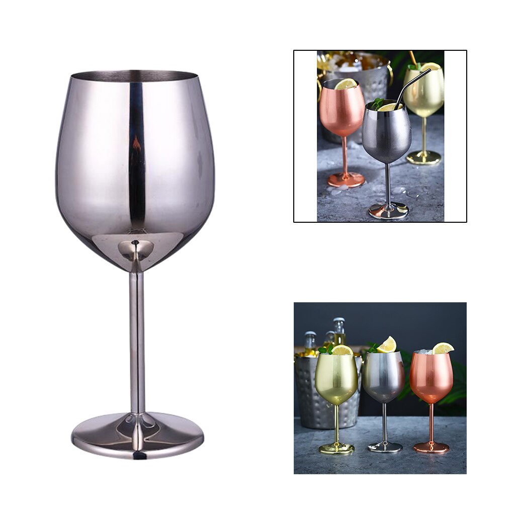 Vasos de vino de acero inoxidable, elegantes, decoración del banquete de boda, copa de vino de acero inoxidable, Plata/oro rosa/dorado, de Navidad: 500ml Silver