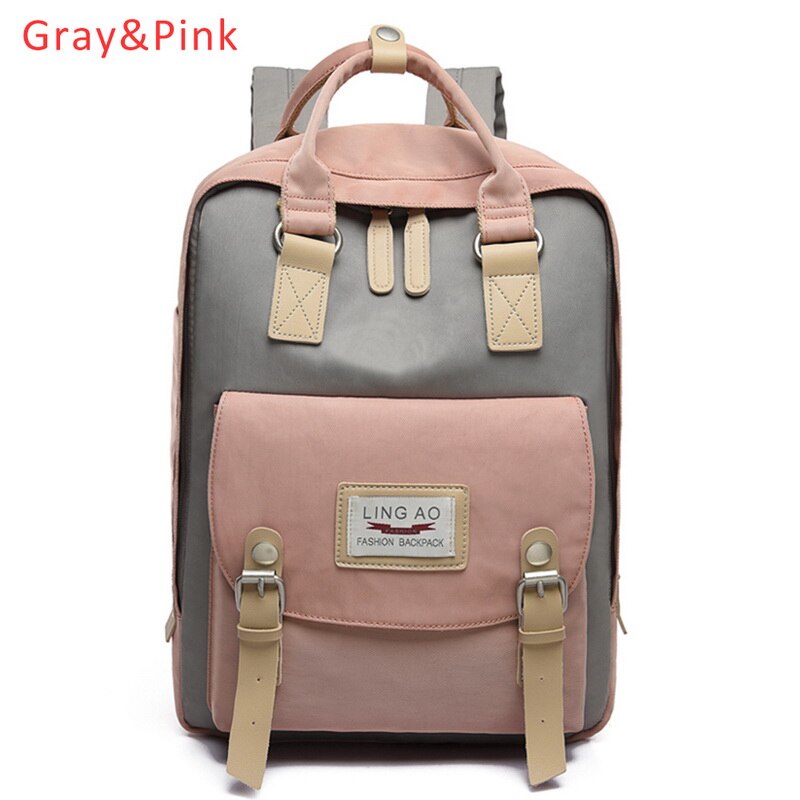 Candy Women Canvas Backpack Waterproof Feminina Laptop Backpack Pink Patchwork School Backpacks Bags For Teenage Girls: A