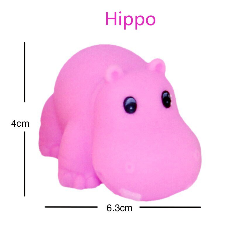 Cute Bath Toys Animals Swimming Water Toy Colorful Soft Floating Rubber Duck Squeeze Sound Squeaky Bathing Toy For Baby Bath: 1PC Hippo A