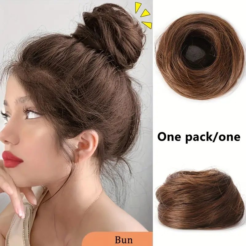 Moño básico para mujer, moño de pelo liso sintético para todas las personas, extensión de cabello de aspecto Natural para mujer: Gris