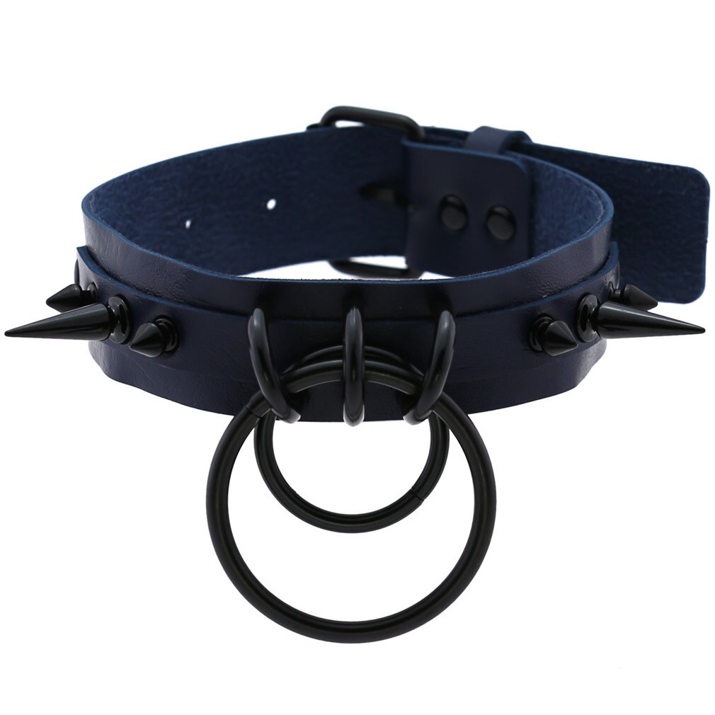 KMVEXO Punk Gothic Schwarz Besetzte Niet Spike Leder Halsband Halsketten Frauen Harajaku O-Runde Anhänger Kragen Männer Schmuck Halskette: P011 Dark Blue