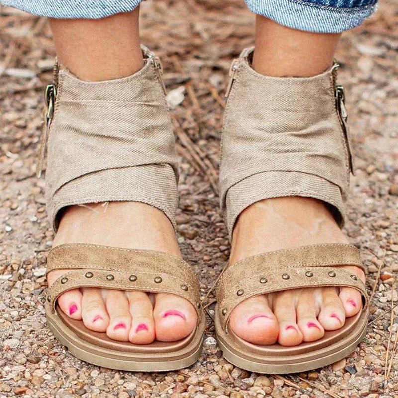 Ladies and Comfortable Casual Canvas Open Toe Doub... – Grandado