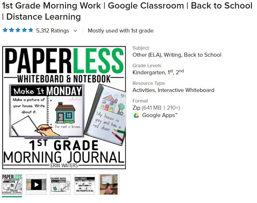 1st Grade Morning Work | Google Classroom | Back to School | Distance Learning FDF File