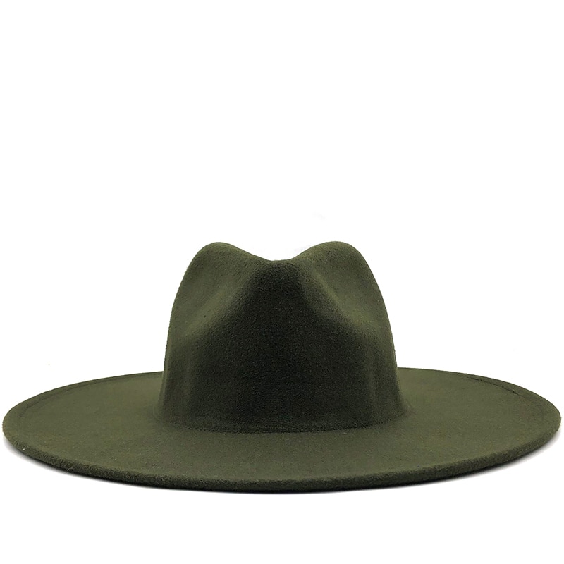 Eenvoudige 9.5Cm Brede Rand Grote Witte Fedora Britse Stijl Winter Wol Effen Klassieke Fedora Cap Mannen Vrouwen Panama Jazz hoed: green