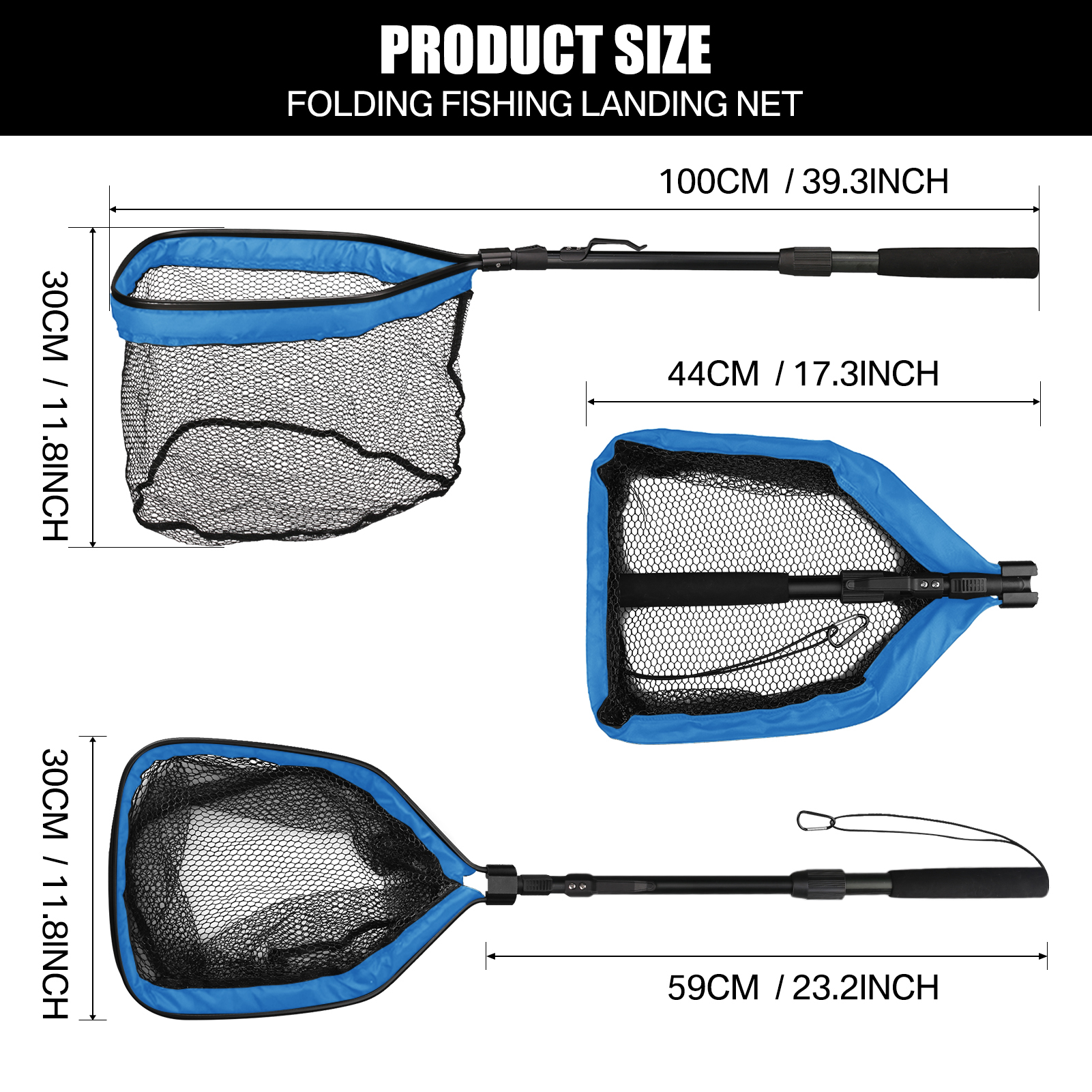 Fishing Landing Net Aluminum Alloy Durable Telescoping Extend to 190cm/130cm/55cm Folding Mesh Safe Fish Catching Releasing: Orange