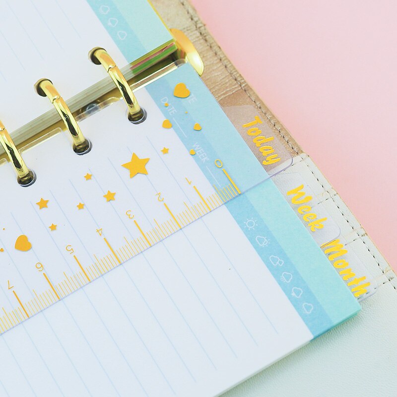 Fromthenon Cute 6 Holes Binder Planner Notebooks Gold Foil Index Divider Bookmak Accessories Today Weekly Monthly 3 Pcs