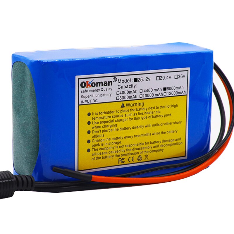 original 24V 6Ah 18650 Battery Lithium Battery 25.2v 6000mAh Electric Bicycle Moped /Electric/Li ion Battery Pack+Charger