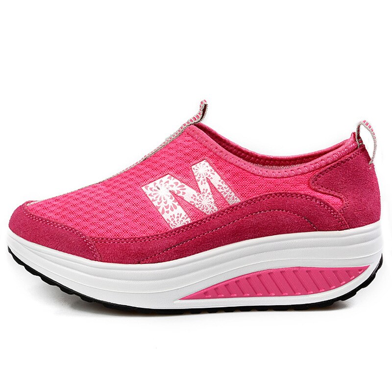 Women Wedges Toning Shoes Breathable Platform Swing Shoes Ultra-light Female Lazy Slimming Shoes Height Increasing: Rose Red / 6.5