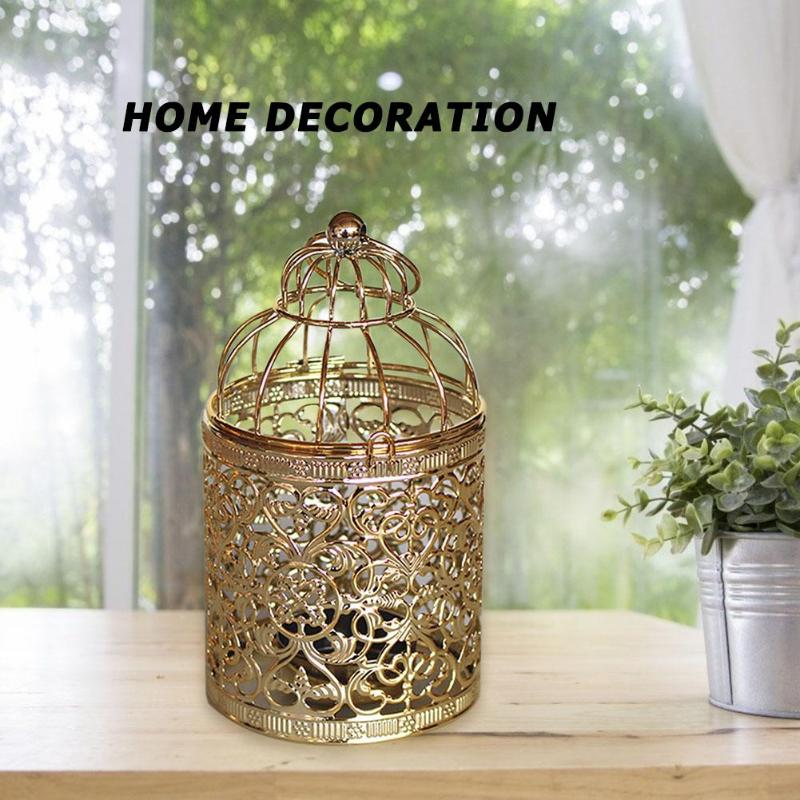 Retro Europe Style Metal Iron Act Birdcage Tea Light Candlestick Rose Gold Hanging Lantern Desktop Ornaments Home Decor