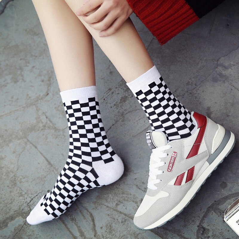 1 Pair Funky kawaii Trend Women Checkerboard Socks Geometric Checkered Socks Men Hip Hop Cotton Unisex Streetwear Novelty Socks