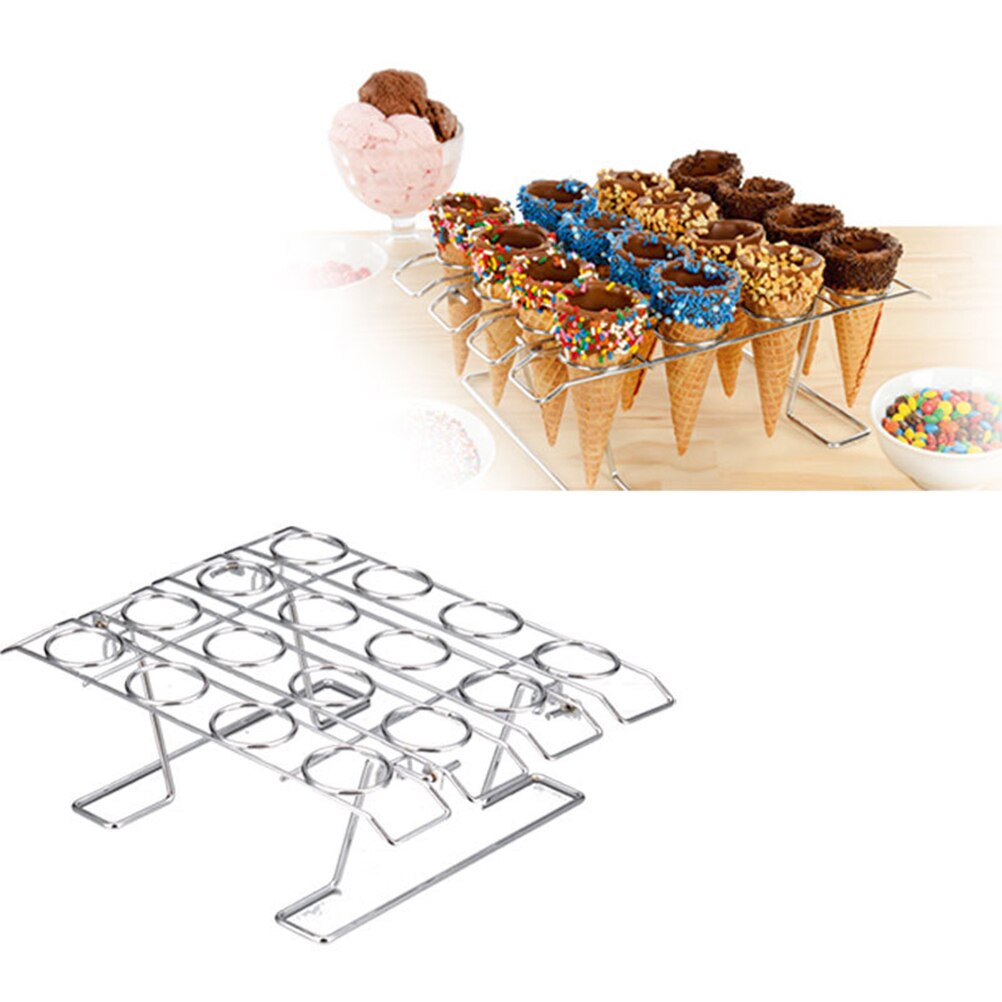 16 Hole Ice Cream Holder Stainless Steel Ice Cream Cones Holder Stand For Wedding Party Buffet Display Kitchen Tool