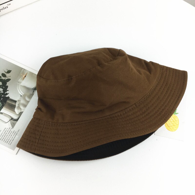 Cotton Double sided Solid Color Bucket Hat Fisherman Hat outdoor travel hat Sun Cap Hats for Men and Women 182: Brown