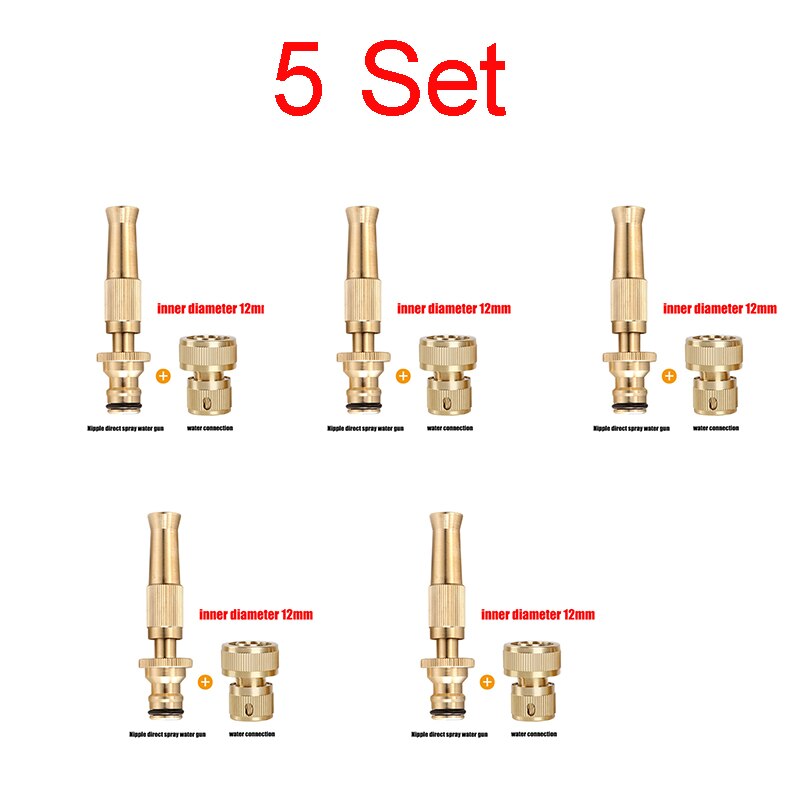 Brass High Pressure Hose Nozzle Squirt Water Gun Direct Spray Sprinkler Quick Connector for Home Garden Watering Car Wash Gun: inner 12mm 5set