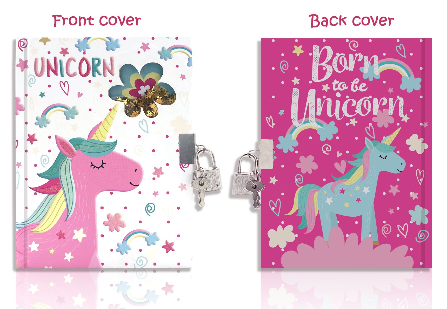 Diary with Lock and Keys for Girls, Unicorn Shakable Sequin Notebook Secret Dream Journal - Hardcover, Double-Sided,160 Pages
