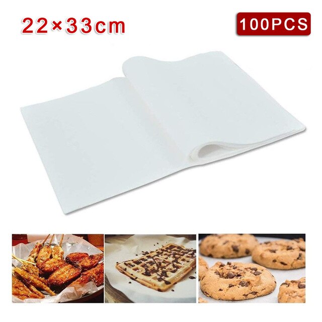 50/100pcs Non Stick 22*33cm Bleached White Parchment Paper Baking Sheets Pan Liner Baking Grease Paper: 100PCS