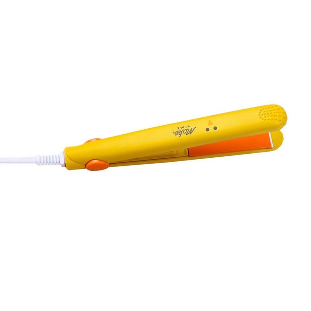 Portable frange défriser les cheveux dessin animé Mini droite Curl sèche et humide bigoudis Portable frange pince électrique rouleau: Yellow