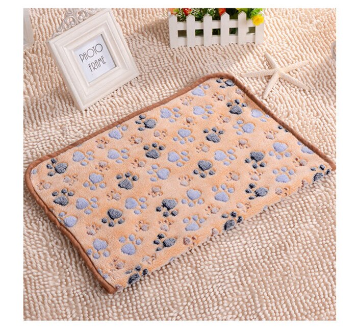 Cute Dog Bed Mats Soft Flannel Fleece Paw Foot Print Warm Pet Blanket Sleeping Beds Cover Mat For Small Medium Dogs Cats: brown / M