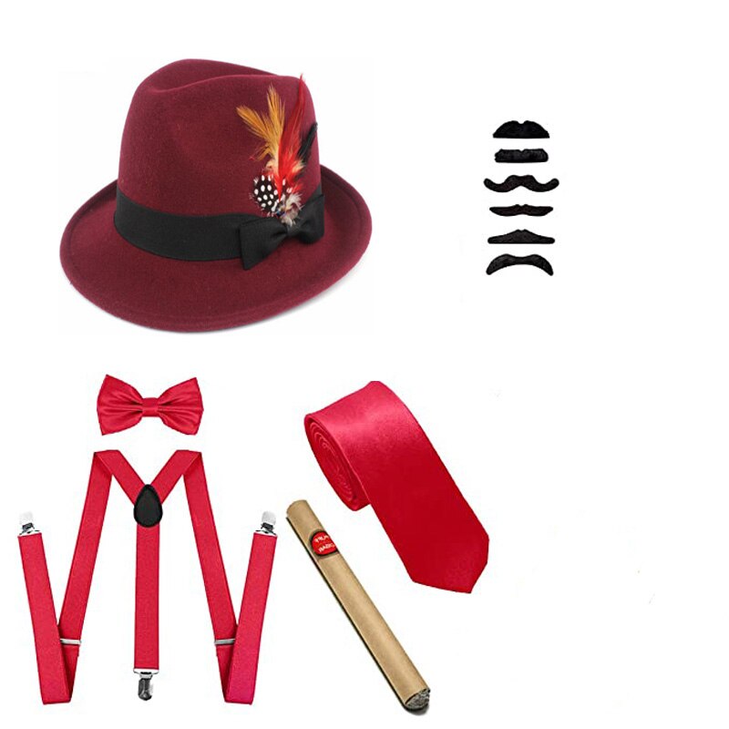 Halloween menn 20s cosplay kostymer tilbehør 1920s tilbehør for menn gatsby gangster kostyme sett panama fedora hatt