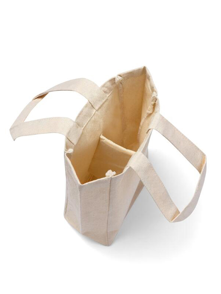 12oz Thick Canvas Double Wine Tote for Dinner, Party Two Drink Bottle Carrier Handle Bags With Divider Custom Accept