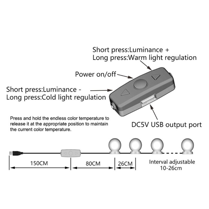 Vanity LED Mirror Light Kit For Makeup Hollywood Mirror With Dimmable Light Bulb