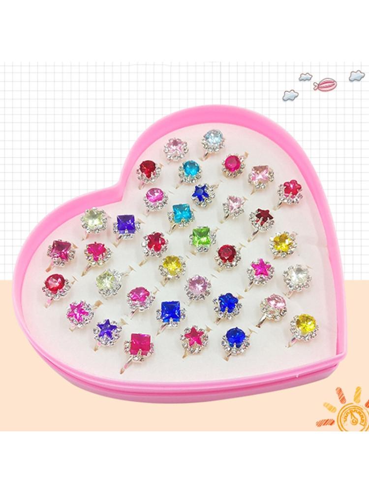 12/36 Pcs/Box Verstelbare Legering Baby Meisje Ringen Met Hart Vormige Showcase