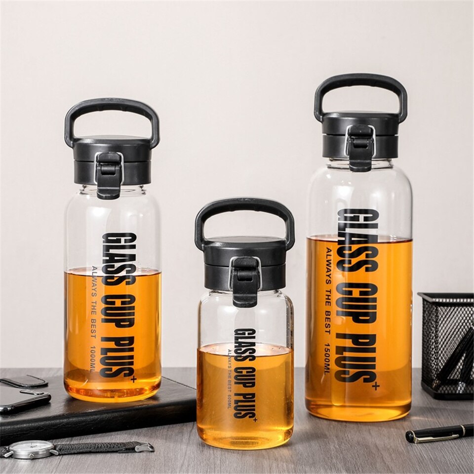 600/1000/1500/2000ml Große Kapazität Glas Wasser Flasche draussen Wandern Camping Fitnessstudio Sport Getränk Flasche mit Tragbaren Seil Griff
