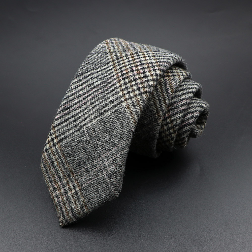 Klassisk brun grå rutig randig ullslips smal krage smal kashmir slips för man kostym fest casual accessoar kravat: 7
